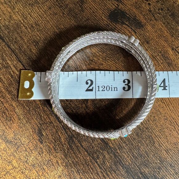 Judith Ripka Sterling Silver Roped Bangle Bracelets Gemstones Turquoise Peridot - Picture 7 of 8